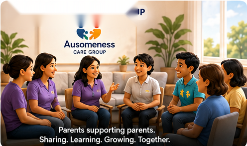 Illustration of parents gathered in a support circle