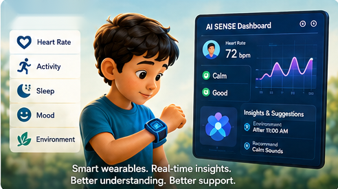 Illustration of a person learning with an AI-powered device