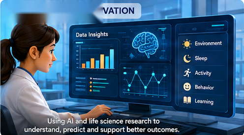 Illustration of a person learning with an AI-powered device